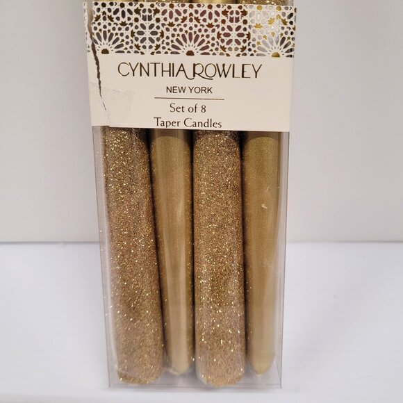 Cynthia Rowley Set of 8 Metallic Gold Taper Candles 10'' Shimmery New - Picture 3 of 5